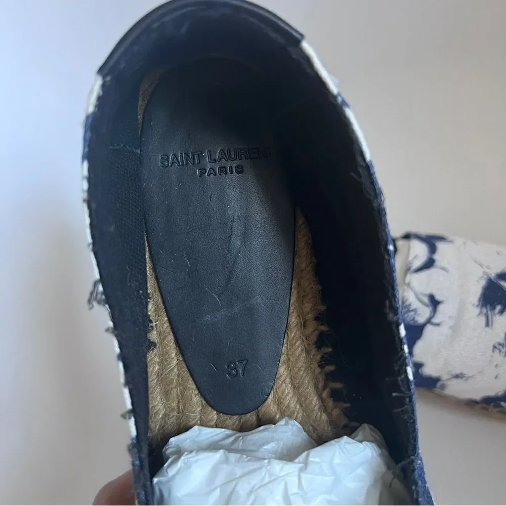 Saint Laurent Hibiscus Espadrille Flat Blue EU 37 NEW MSRP $375